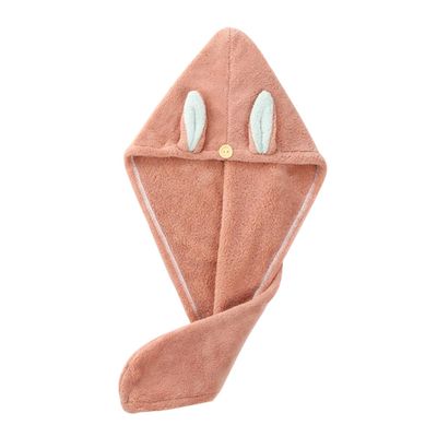 ASAKKURA Cartoon Rabbit Ear Drying Hat Quick-Dry Hair Wrap for All Hair Types Soft Coral Fleece Material for Home Gym and Travel Use