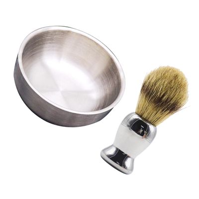 ASAKKURA 2pcs Stainless Steel Shaving Brush Soap Bowl Set for Men's Wet Shaving Ergonomic Design for Easy Use for Barbershops and Home Grooming Compact and Portable