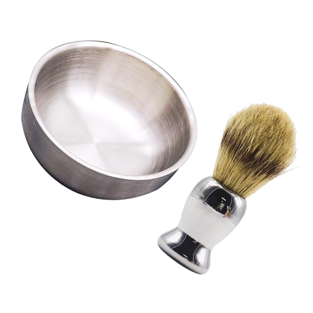 ASAKKURA 2pcs Stainless Steel Shaving Brush Soap Bowl Set for Men's Wet Shaving Ergonomic Design for Easy Use for Barbershops and Home Grooming Compact and Portable