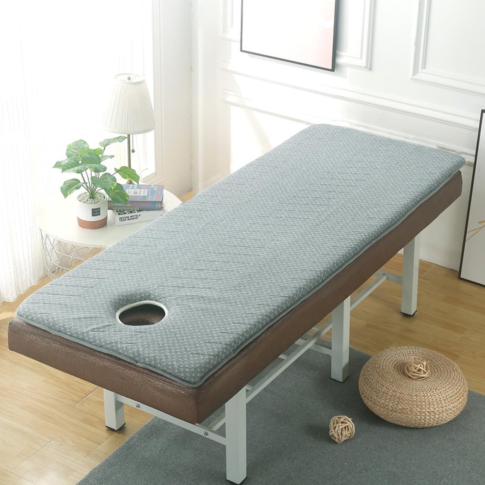 LDLCYCN Thicken Memory Foam Massage Table Mattress Topper with 4 Corner Elastic Band Spa Bed Cushion with Hole Lash Bed Pad Non-Slip Lash Bed Cushion for Beauty Salon,Gray/a,185 * 70cm(S)