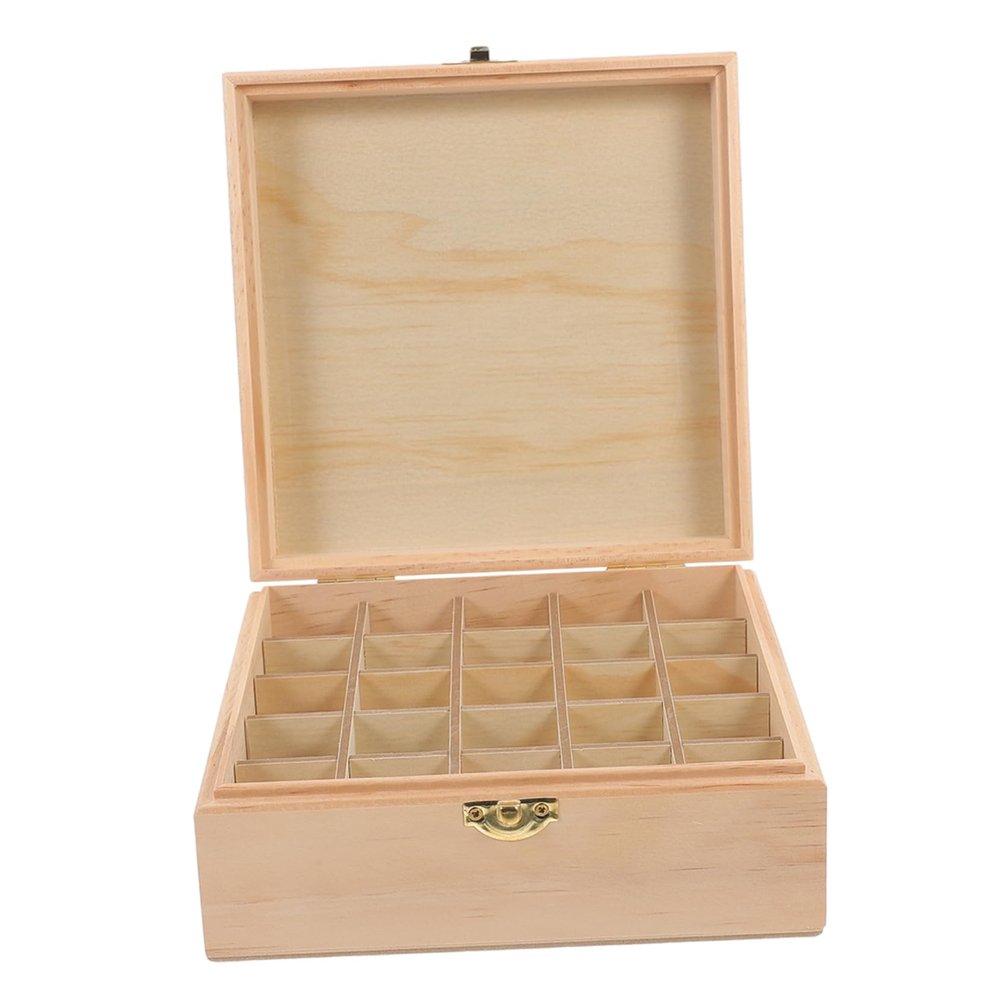 HOMOCONO 25grids Wooden Essential Oil Storage Box with Compartments Organizer for Essential Oil Bottles and Easily Accessible for Home and Aromatherapy Use