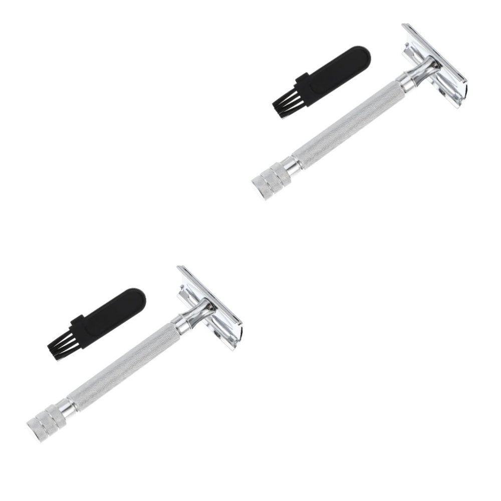 FOYTOKI 2pcs Shaving Tools Men Double Edge Razor Safety Razor Smooth Shave Manual Beard Shaver