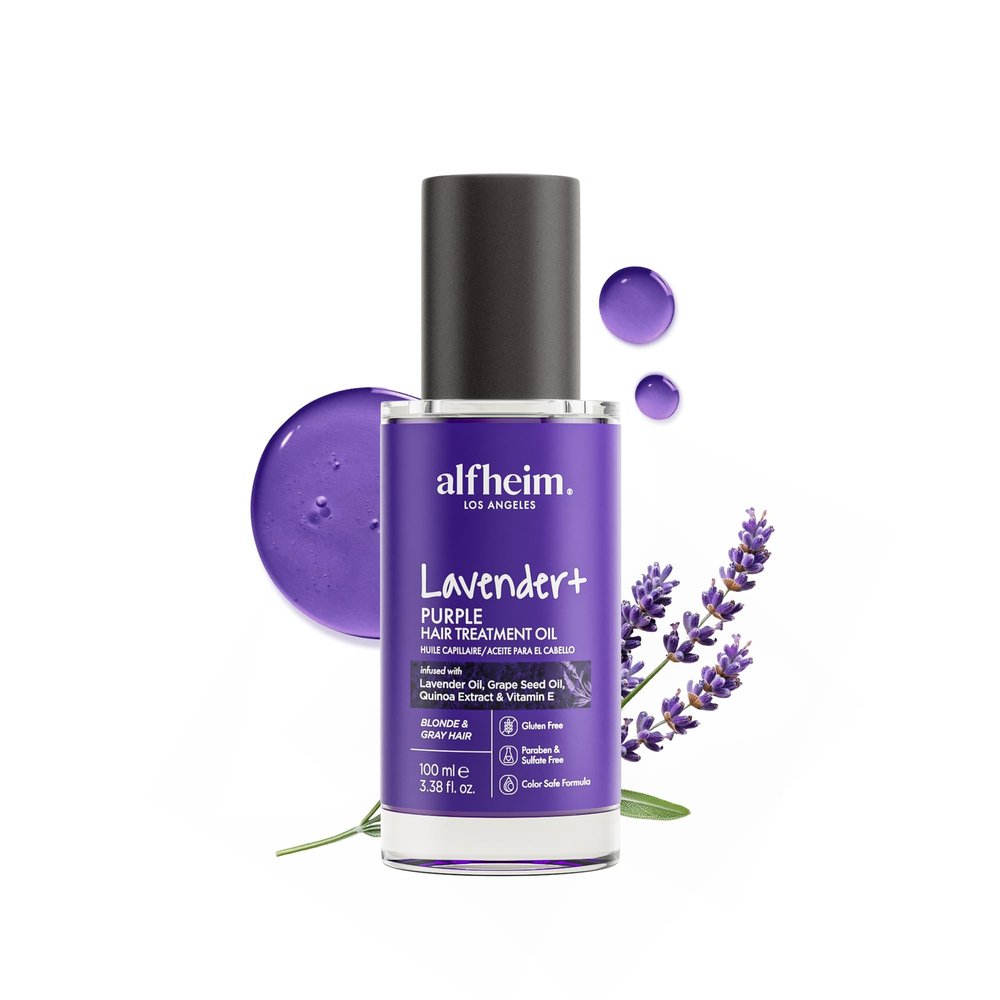 ALFHEIM Lavender+ Purple Hair Oil for Blonde, Silver & Color-Treated Hair  Anti-Brass & Frizz Control Serum  Restores Shine, Smoothness & Cool Radiance  with Grape Seed Oil  3.38 oz / 100 ml