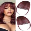 100% Real Human Hair Extensions Wispy Clip in Burgundy Fake Bangs Hair Clip on for women Fringe with Temples Hairpieces Faux Bangs for Daily Wear view 1