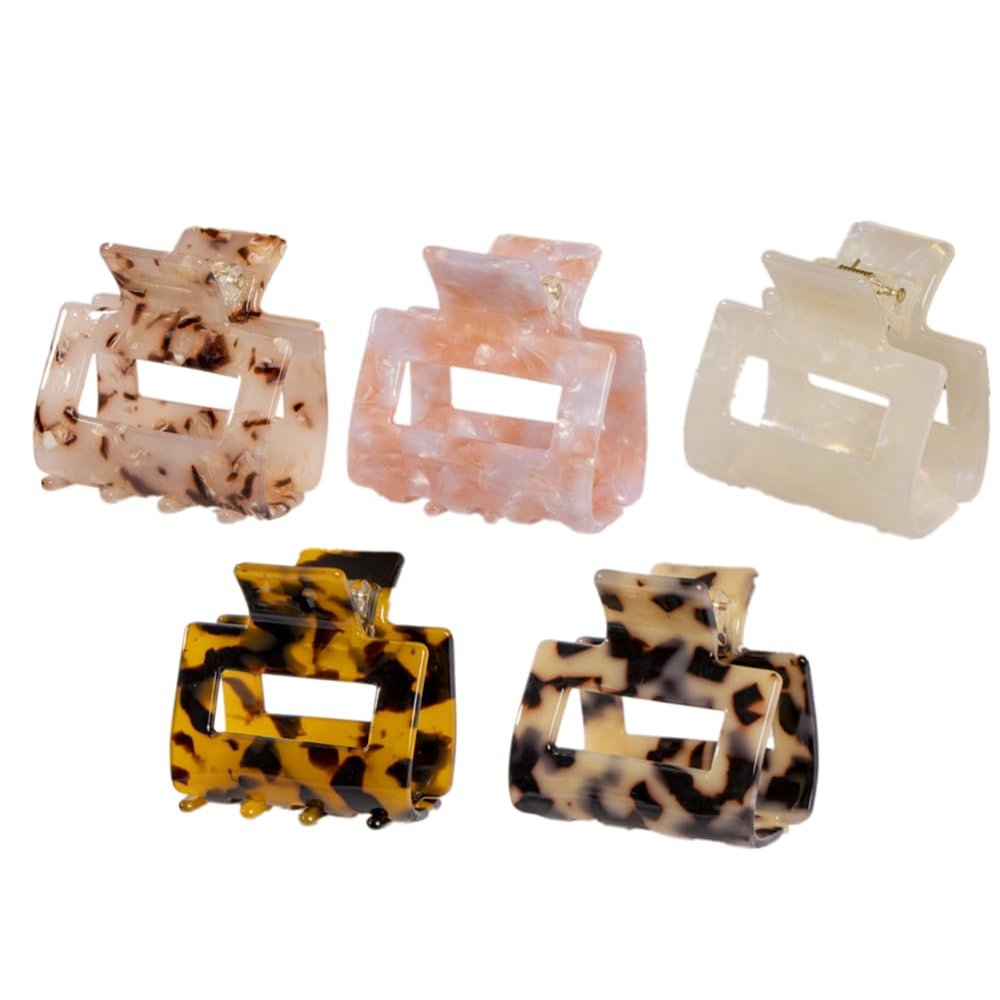 YOEMAYUNER Medium Hair Clips for Women 2inch for Thin Hair Square Hair Clips Small Rectangle Hair Claws Non Slip Hair Claw Clips Small Tortoise Claw Clips (5PCs 5Colors D)