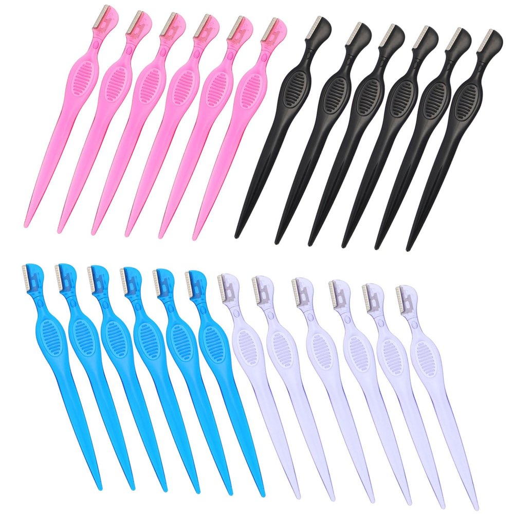 Healeved 24pcs Stainless Steel Eyebrow Trimmer Blade Mini Brow Razor Precision Grooming Tools Travel-friendly Non-slip Handle