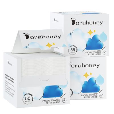 Dorahoney Disposable Face Towels, 12"12" Extra Large Face Towelettes, Ultra Soft Facial Towels for Sensitive Skin, Makeup Remover Dry Wipes, 165 Count (3 Packs of 55)