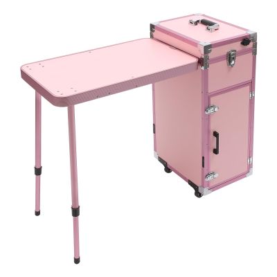 GDAE10 Lockable Rolling Makeup Train Case,with Foldable Vanity Table & Mirror & Color Adjustable Lights,Large Capacity Makeup Travel Case Cosmetic Organizer on Wheels,for Salon Barber (Pink)