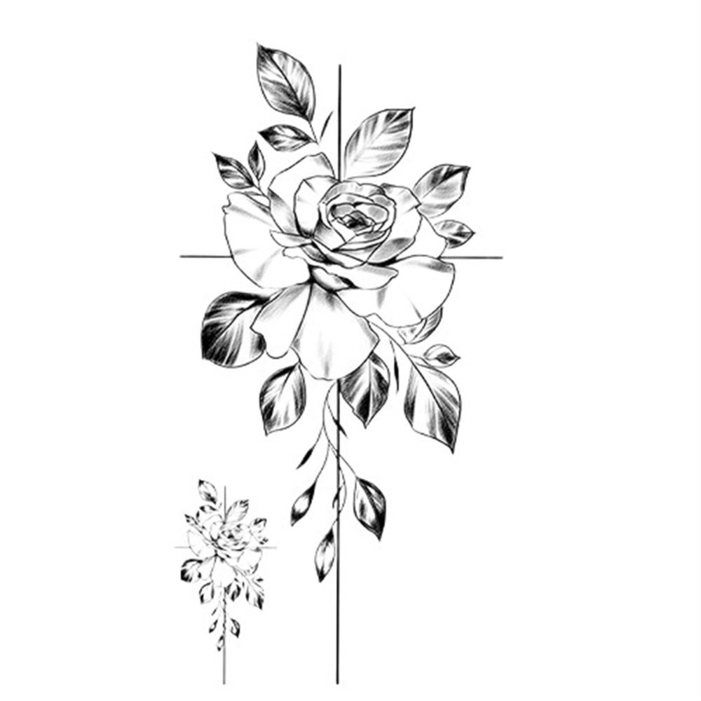 2pcs Large Size Black Flower Pattern Fake Tattoo Sticker for Women Temporary Tattoos DIY Water Transfer Tattoos(CH001)