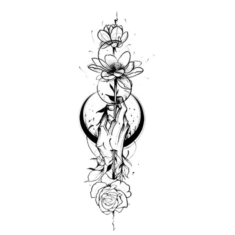 2pcs Large Size Black Flower Pattern Fake Tattoo Sticker for Women Temporary Tattoos DIY Water Transfer Tattoos(CH003)
