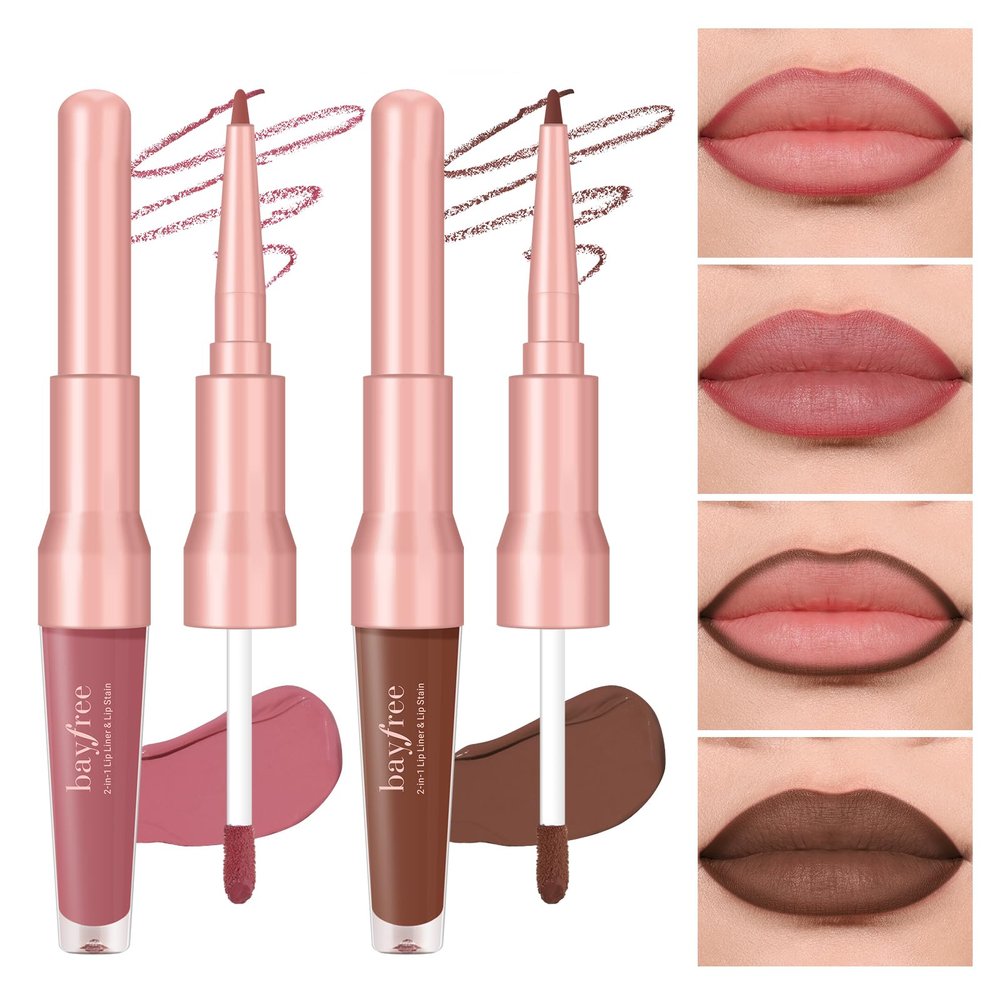 bayfree 2 PCS Lip Liner and Lip Stain Combo Set, High Pigmented Long Lasting Velvet Lip Tint, Well-Defined Lipliner, Weightless Waterproof Not Animal Tested, Matte Finish Makeup