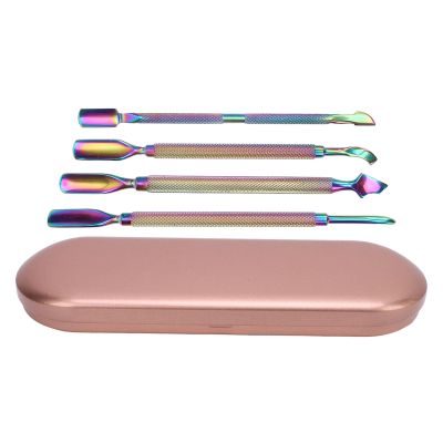 4pcs Best Stainless Steel Nail Pusher Set with Dual Ended Design, Shovel Shape for Gentle Manicure Experience, Lightweight and Compact, Travel or Salon Use, Cuticle Pusher Peelers