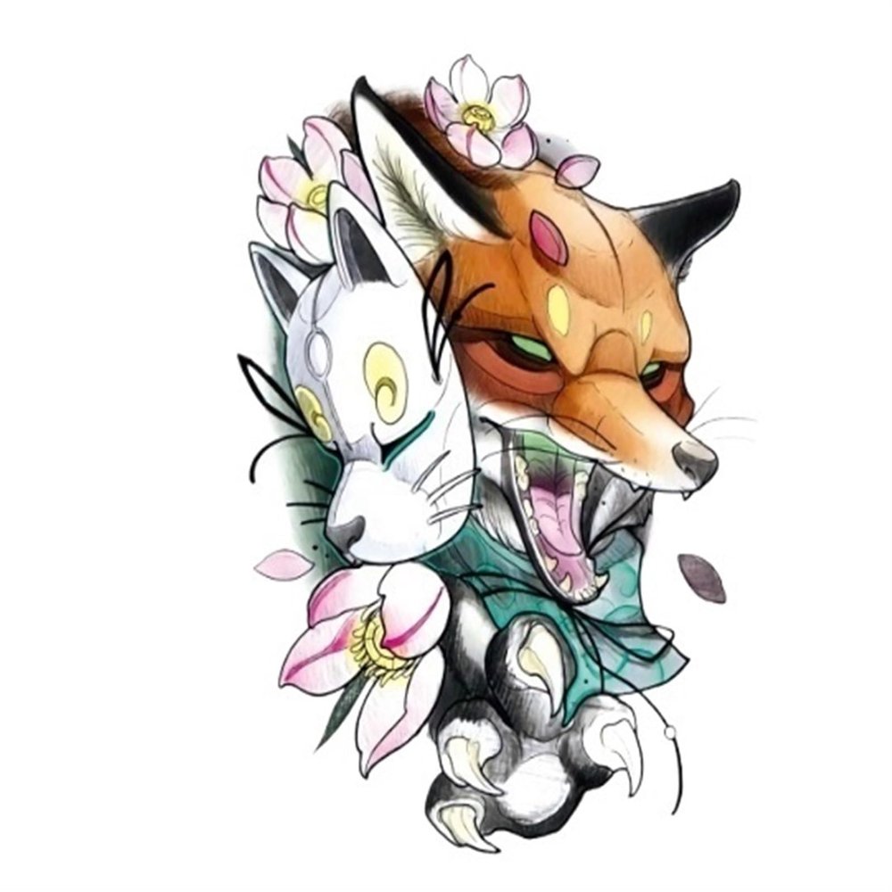 2pcs Half Arm Temporary Tattoo Stickers for Adults, Tiger/Fox/Waterproof Tattoo Stickers(CH03)