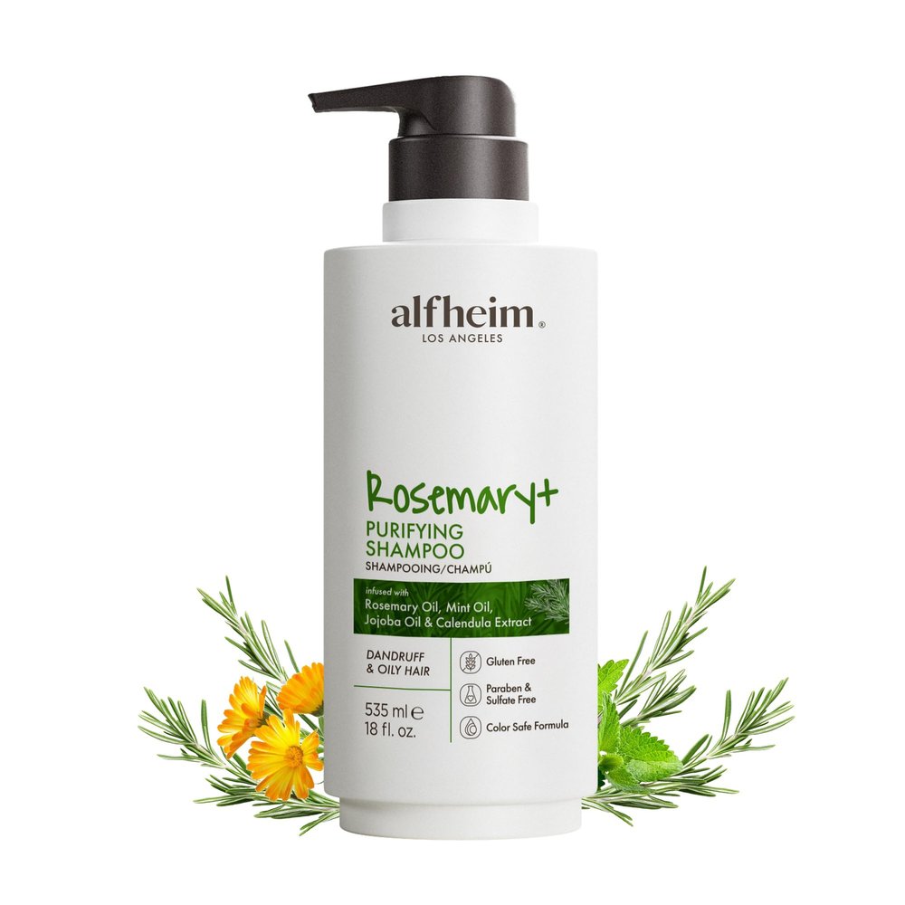 ALFHEIM Rosemary+ Purifying Shampoo Clarifying Cleanse for Oily & Fine Hair with Rosemary, Peppermint & Jojoba Oils Deep Scalp Refresh, Lightweight Volume Vegan, Sulfate Free 18 oz / 535 ml