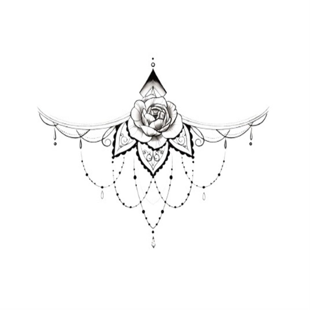 2pcs Body Jewel Sticker Big Temporary Tattoos Black Henna lace Sternum Tattoo Chest waterdecal Flowers Mandala Pattern(CH02)