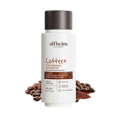 ALFHEIM Coffee+ Thickening Shampoo for Fine, Weak & Thinning Hair with Caffeine, Biotin & Arabica Coffee Oil  Energizing, Strengthening & Volumizing Cleanser  Sulfate-Free, Cruelty-Free  10.7 oz