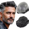 0.06mm Super Ultra Thin Skin Hair System for Men with Human Hair 8x10 inch Hairpiece for Men Hair System All V-Looped Mens Toupee Off Black 1B with 10% Grey view 1