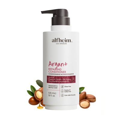 ALFHEIM Argan+ Repairing Conditioner for Dry, Damaged & Frizzy Hair with Moroccan Argan Oil, Keratin, Oat Protein  Deep Moisture, Repair, Detangling & Shine Boost  Color Safe, Sulfate Free  18 oz