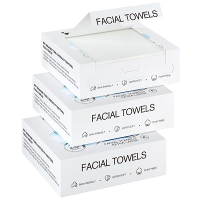 Dorahoney Disposable Face Towels Travel, 12"12" Extra Large Face Towelettes, Ultra Soft Facial Towels for Sensitive Skin, Makeup Remover Dry Wipes, 60 Count (3 Packs of 20)