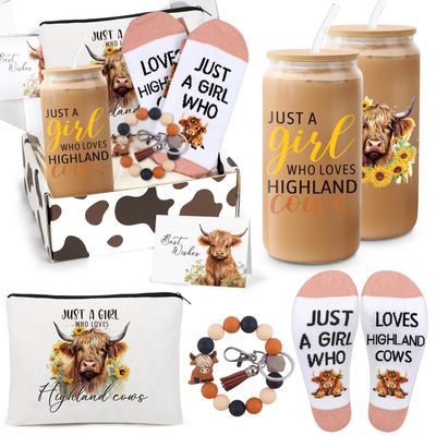 UAREHIBY Highland Cow Gifts for Women, Cow Themed Gifts for Cow's Lovers, Cows Stuff with 18 oz Cup, Cute Birthday Christmas Gift for Women, Cow's Lover Gift, Highland Cows Stuff