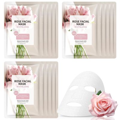 15 Sheets Face Masks Skincare, Rose Pink Hydrating Facial Masks for Women Skin Care, Deeping Moisturizing Facial Sheet Mask, Bulk Face Mask Suitable for Sensitive Skin