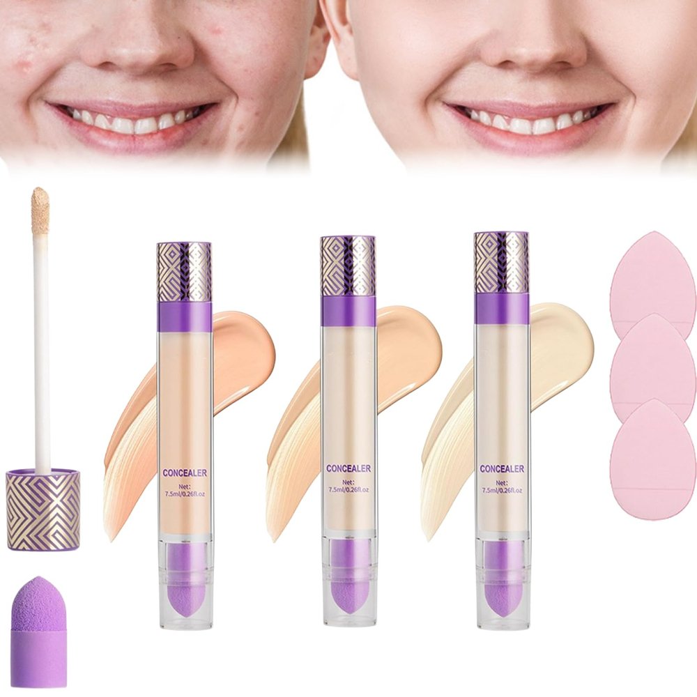 Coverage Concealer, Double-Sided Concealer with Brush,Lightweight, Long-Lasting, Waterproof, Foundation Concealers Stick (3 MIX, 1)