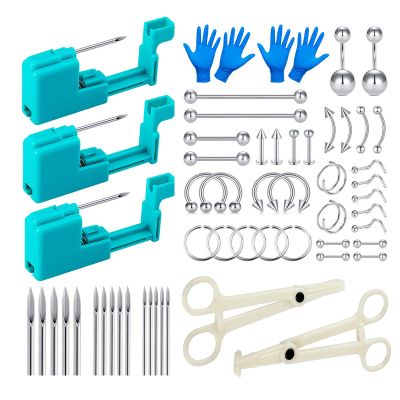 Qmcandy Safety Painless Piercing Gun 14G 16G 20G Body Piercing Kits for Lip Tongue Ear Cartilage Tragus Nose Eyebrow Nipple Belly Button Piercing Needles Piercing Jewelry Clamps