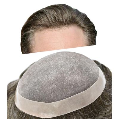LOVIN HAIR Fine Mono Human Hair Mens Toupee Hairpiece Poly Skin Around Hair System Durable NPU Monofilament Wig Hair Replacement for Men 120% Density 7"X9" #650 Light Brown+50% Gray