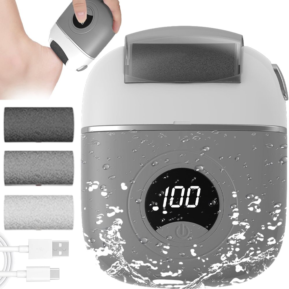 Callus Remover Foot File,Electric Foot File Grinding Machine Foot Repair and Grinding Device,Upgrade Digital Display Electric Foot Exfoliating Scrubber with 3Grinding Heads 2Speeds (Grey)