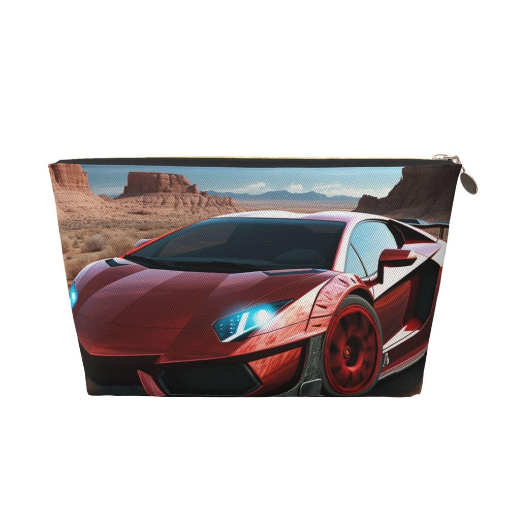 VTCTOASY Makeup Bag for Women Red Race Car Travel Cosmetic Bag Large Capacity Portable Makeup Organizer Bags PU Leather Waterproof Toiletry Bag Cute Aesthetic Zipper Makeup Pouch