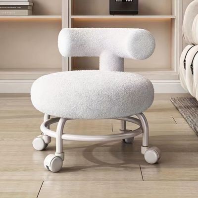 Comfortable Lamb Seat Cushion Round Stool - Ergonomic Roller Stool with Back Support, Ideal for Living Room, Bedroom, and Home Office Use (White)