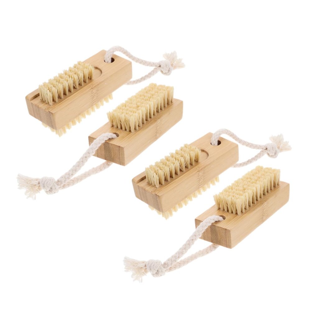 FOYTOKI 4pcs Hand Nail Brush Bamboo Nail Scrub Brush for Fingernail Toenail Cleaning Gentle and Portable for Home Salon Use