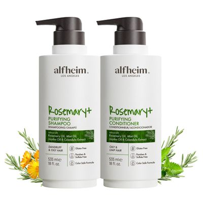 ALFHEIM Rosemary+ Purifying Shampoo & Conditioner Set  Balancing Care for Oily & Fine Hair with Rosemary, Peppermint & Jojoba Oils  Deep Cleanse, Lightweight Hydration, Sulfate-Free  18 oz x2