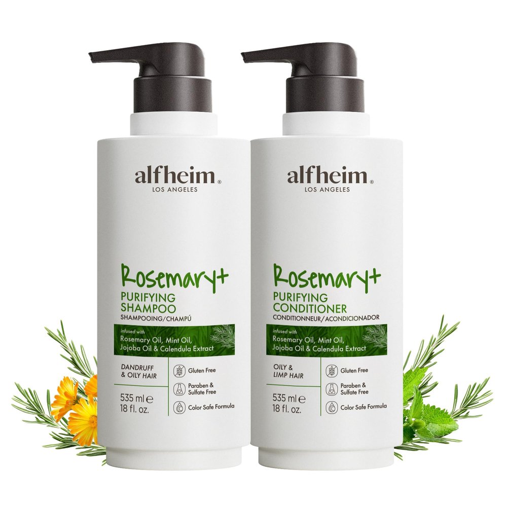 ALFHEIM Rosemary+ Purifying Shampoo & Conditioner Set  Balancing Care for Oily & Fine Hair with Rosemary, Peppermint & Jojoba Oils  Deep Cleanse, Lightweight Hydration, Sulfate-Free  18 oz x2
