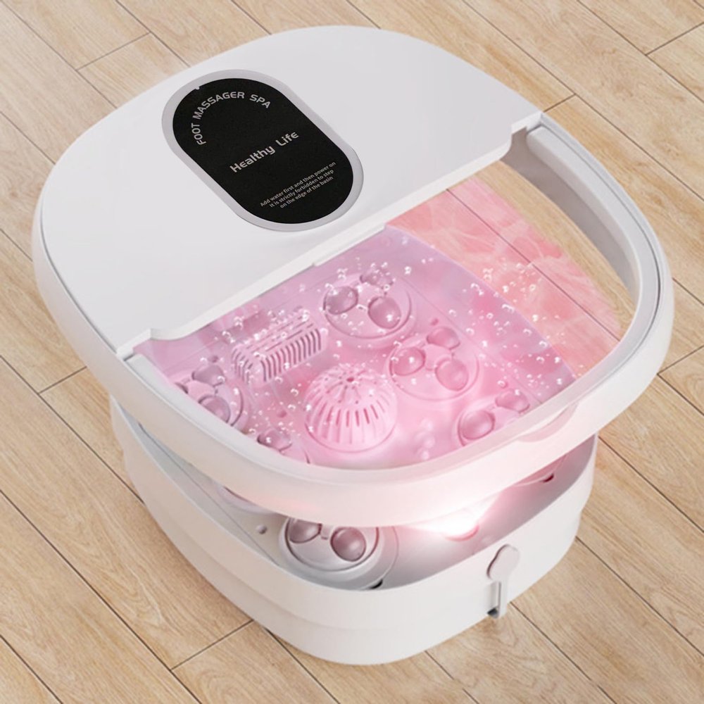 Collapasible Foot Bath, Foot Spa Bath Massager with Heat Bubble, Red Light, Timer & Temperature Control, Foot Soaking Tub, Pedicure Bowl Tub, Heated Foot Basin Bucket for Foot Care White