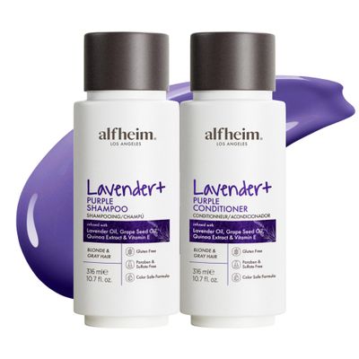 ALFHEIM Lavender+ Purple Shampoo & Conditioner Set for Blonde, Silver & Color-Treated Hair  Restores Cool Shine & Smoothness  with Quinoa Extract & Vitamin E  Sulfate Free  Travel Size 10.7 oz  2