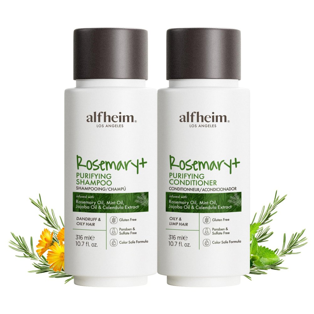 ALFHEIM Rosemary+ Purifying Shampoo & Conditioner Set Travel Size Balancing Care for Oily & Fine Hair with Rosemary, Peppermint & Jojoba Oils Deep Cleanse, Lightweight Hydration, Sulfate Free