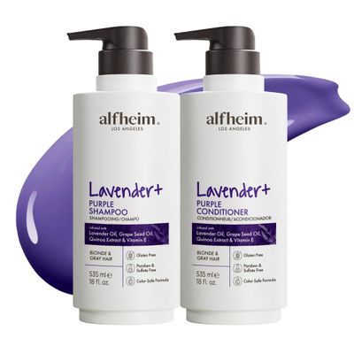ALFHEIM Lavender+ Purple Shampoo & Conditioner Set for Blonde, Silver & Color-Treated Hair  Deeply Hydrates & Restores Cool Radiance  with Quinoa Extract & Vitamin E  Sulfate Free  18 oz  2