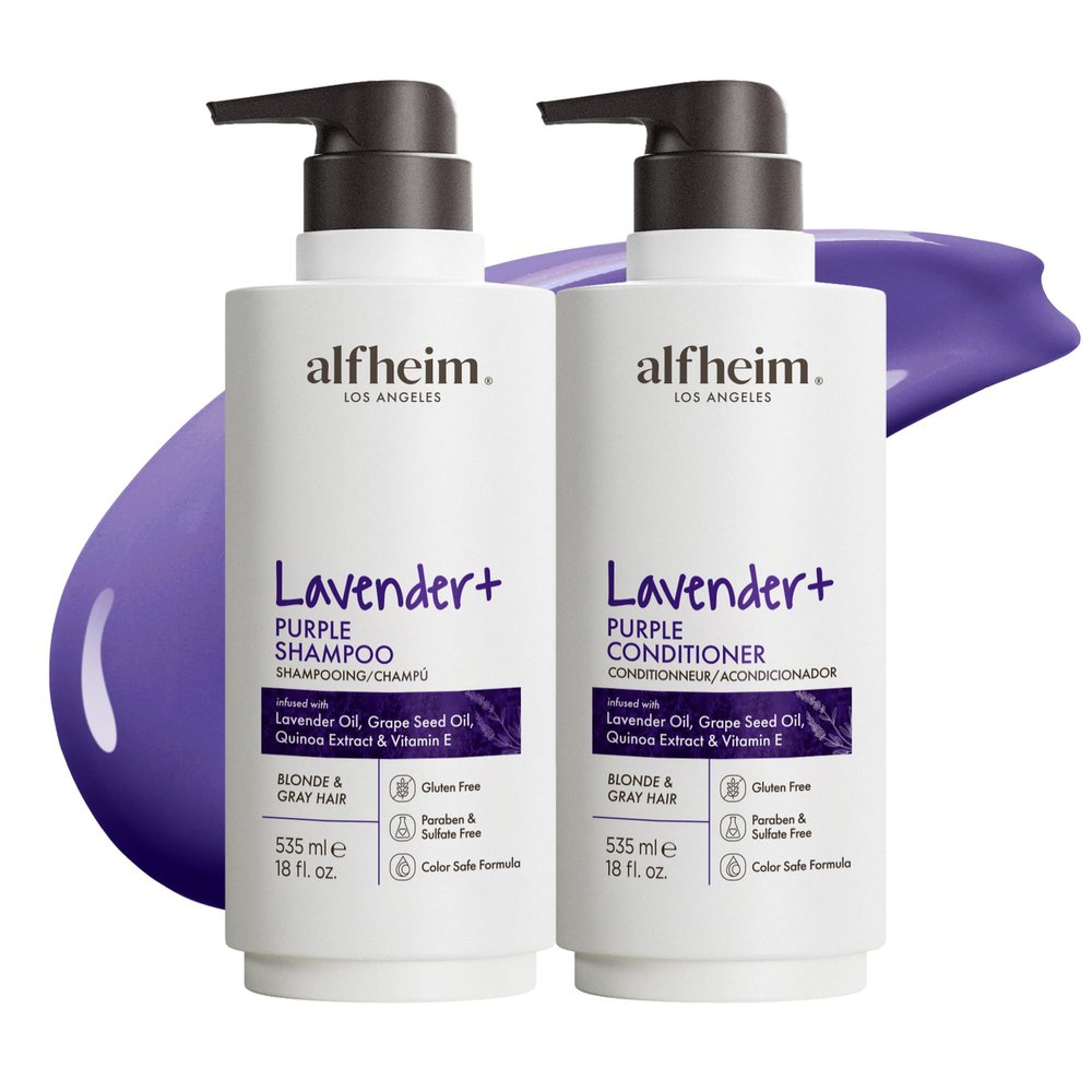 ALFHEIM Lavender+ Purple Shampoo & Conditioner Set for Blonde, Silver & Color-Treated Hair  Deeply Hydrates & Restores Cool Radiance  with Quinoa Extract & Vitamin E  Sulfate Free  18 oz  2