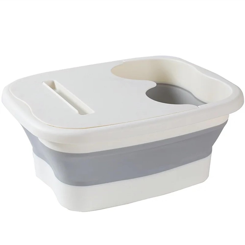 Bieqiair Foldable Footbath Massage Bucket Soaking Bucket Folding Basin Spa Foot Bath Bucket Household Sauna Bathtub Pedicure Bath Bathtub(White with Cover)