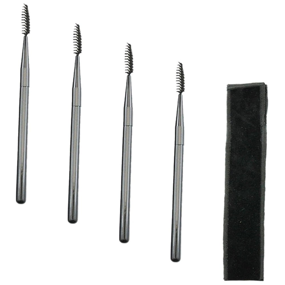 Outanaya 4pcs Eyelash Brush Wands Set for Makeup Soft Spiral Comb Applicator with Long Handle Includes Storage Pouch for Easy Travel and Professional Use
