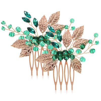 OHPHCALL 2pcs Women Hair Combs with Rhinestones and Leaf Vine Design Decorative Hair Clips for Weddings Parties and Daily Use Elegant Alloy Headpiece for Girls