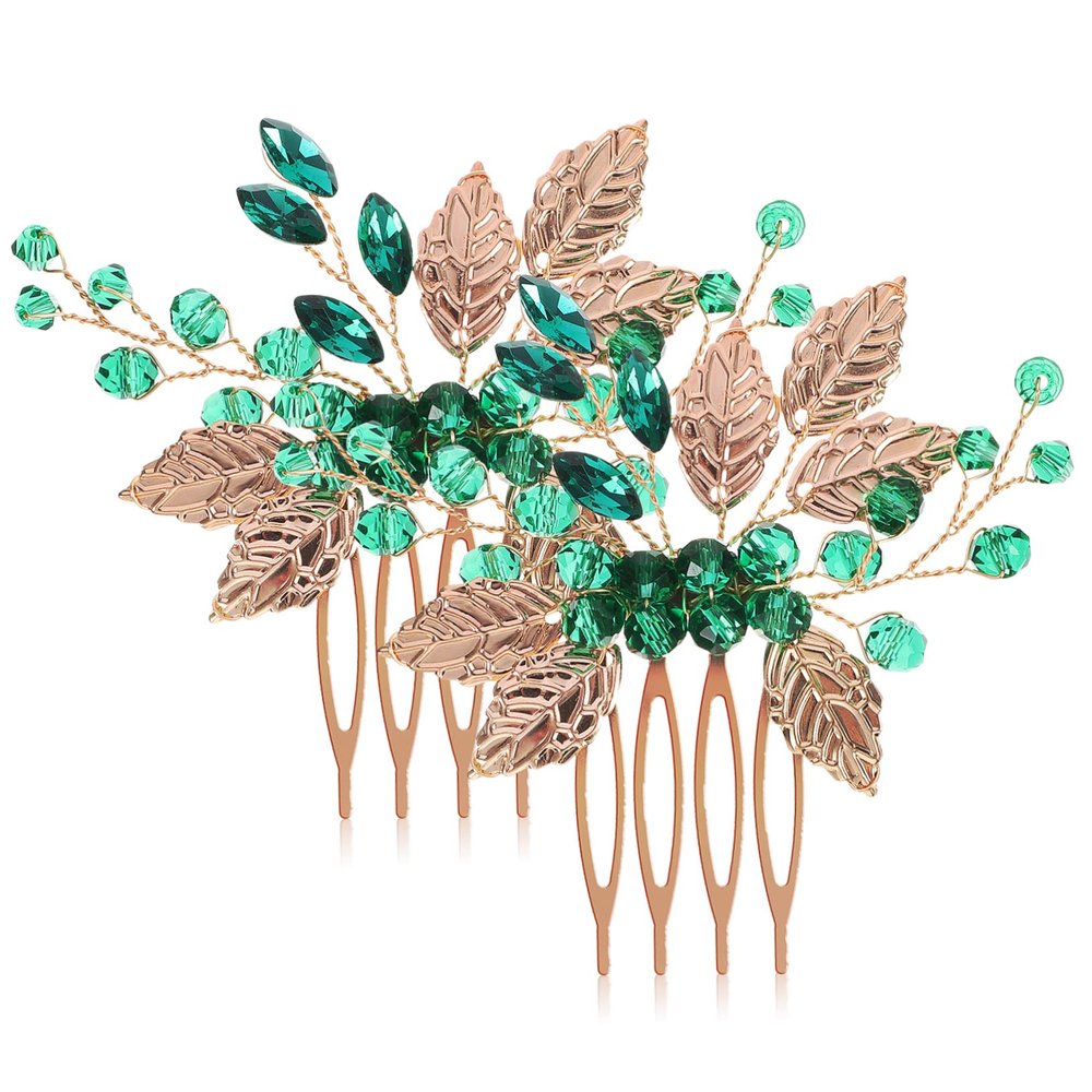 OHPHCALL 2pcs Women Hair Combs with Rhinestones and Leaf Vine Design Decorative Hair Clips for Weddings Parties and Daily Use Elegant Alloy Headpiece for Girls