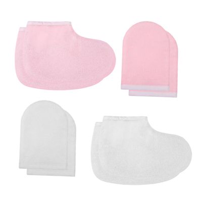HONMEET 4pairs Beauty Gloves and Foot Covers Set Simple Protective Dacron Gloves and for Home and Spa Use Includes White and for Hand and Foot Care