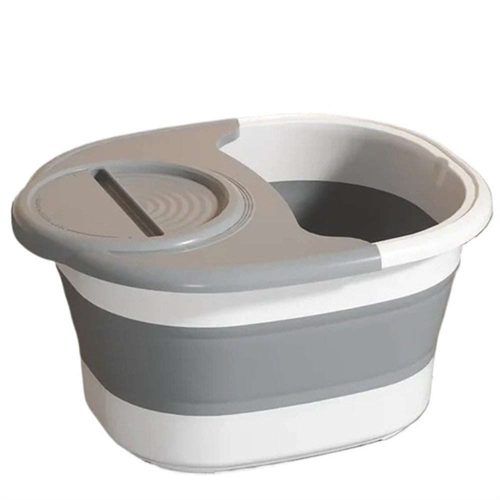 Bieqiair Foot Soaking Bucket Foldable Plastic Storage Home Simple Massage Footbath Over Calf with Lid Insulation Foot Wash Basin(Grey with lid)