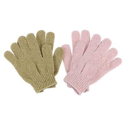 HONMEET 2pairs Exfoliating Bath Gloves Back Massage Scrubber for Deep Cleansing Body Wash Towels Five Fingers Design for Men Women and Students Pink Green