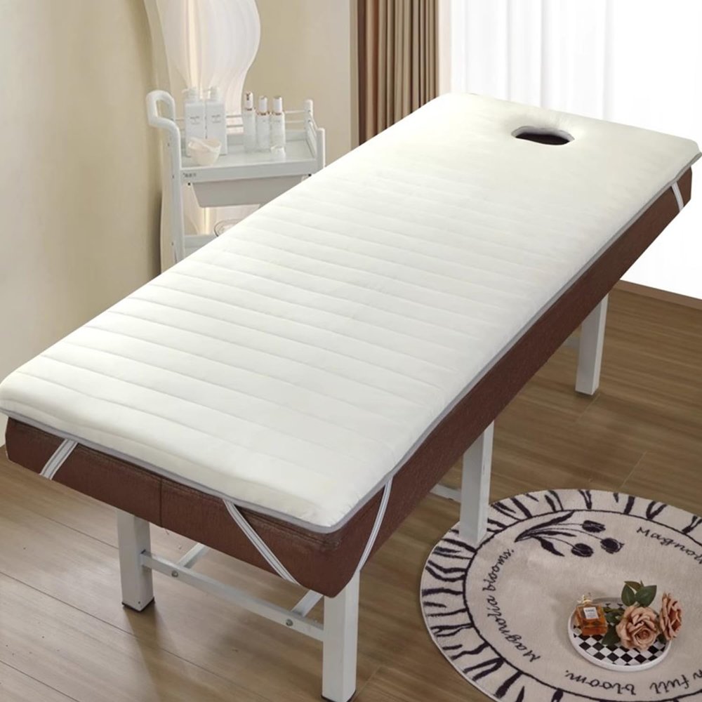LDLCYCN Thicken High Density Sponge Massage Bed Mattress Topper Lash Bed Topper with Non-Slip Elastic Bands Comfortable Mattress Topper for Spa Table with Hole Round Head,White(s),180 * 70cm