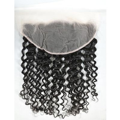 13x6 Lace Frontal Transparent Lace 100% Unprocessed Brazilian Virgin Human Hair Lace Closure Pre Plucked with Baby Hair Natural Black Color (13x6,Water Wave, 14 Inch)