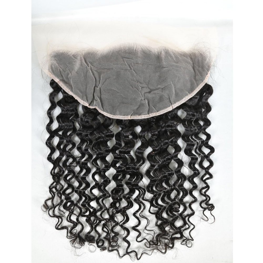 13x6 Lace Frontal Transparent Lace 100% Unprocessed Brazilian Virgin Human Hair Lace Closure Pre Plucked with Baby Hair Natural Black Color (13x6,Water Wave, 14 Inch)