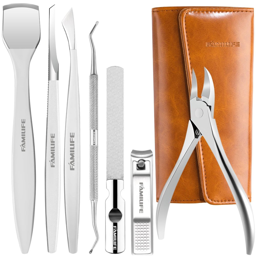 Famlife 7-Piece Professional Pedicure Kit with Toenail Scissors Cuticle Trimmer Nail File Pedicure Knife Blade,Stainless Steel Tools Ingrown Toenail Removal Kit for Nail Care